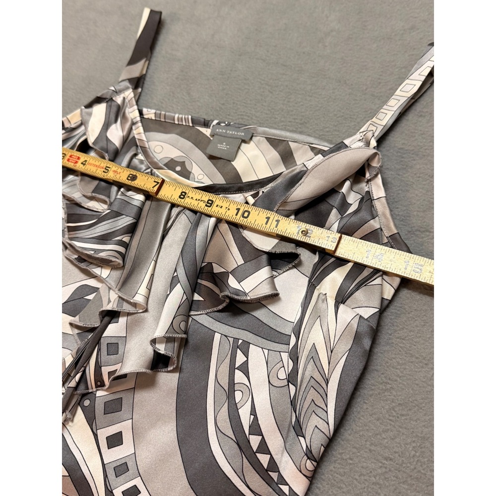 Babydoll Silk‎ Blend Abstract Print Ruffle Tie Neck Camisole Y2K Retro Coquette - Picture 3 of 7